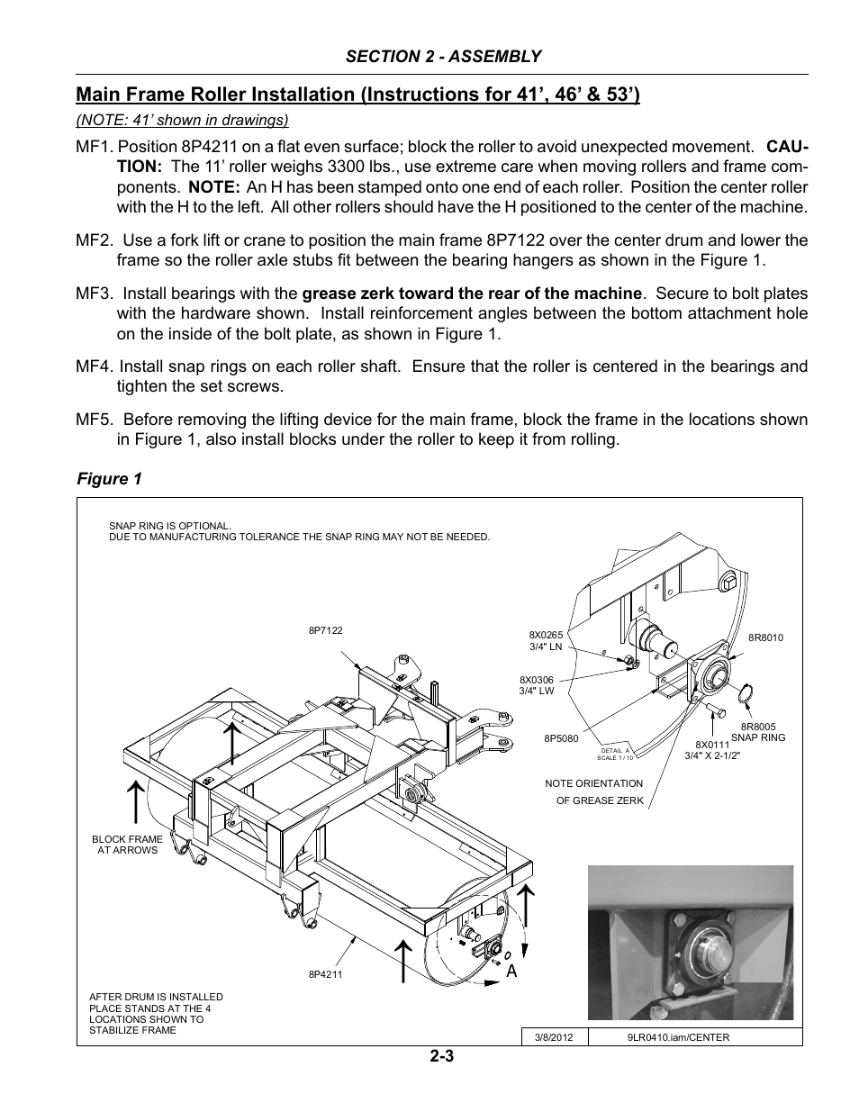 Main frame roller installation, Set-up of frame -3 – 2-12 | Summers 53' Trail-Type Superroller User Manual | Page 13 / 50