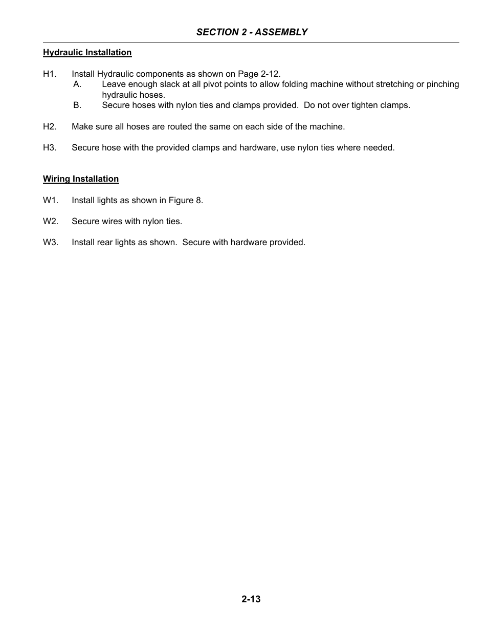 Hydraulic installation, Wiring installation, Hydraulic set-up -13 | Summers 53' Trail-Type Superroller User Manual | Page 23 / 50