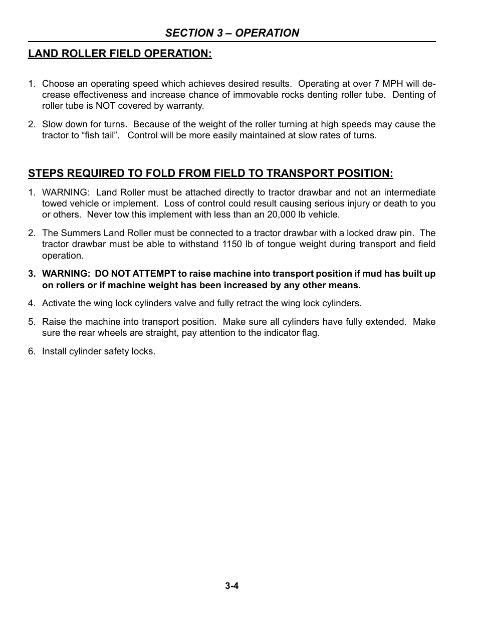 Field operation, Fold from field to transport position | Summers 53' Trail-Type Superroller User Manual | Page 28 / 50