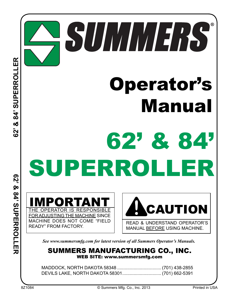 Summers 84' Superroller User Manual | 52 pages