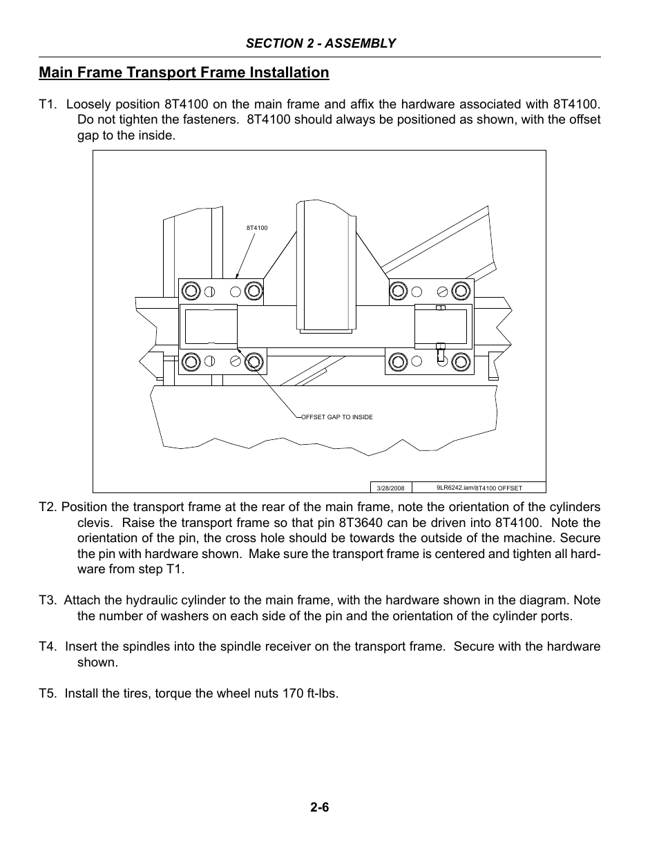 Main frame transport frame installation | Summers 84' Superroller User Manual | Page 16 / 52