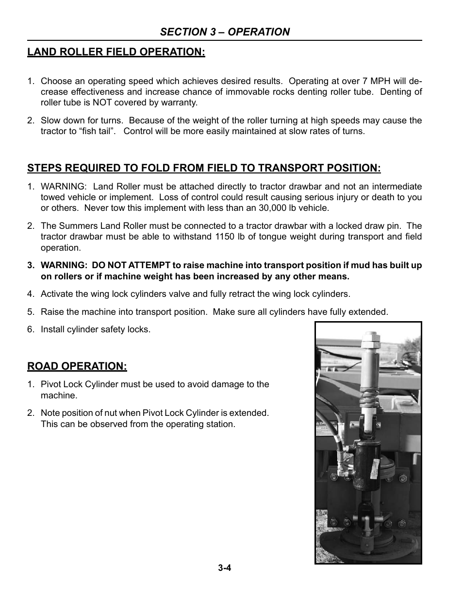 Field operation, Fold from field to transport position, Road operation | Summers 84' Superroller User Manual | Page 32 / 52