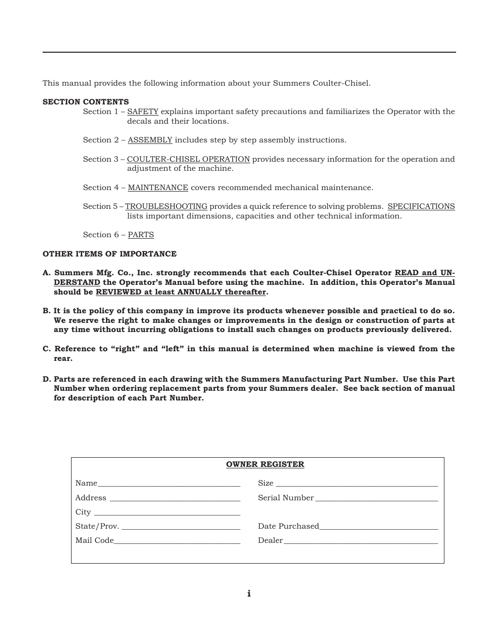 Introduction | Summers Disk-Chisel User Manual | Page 3 / 119