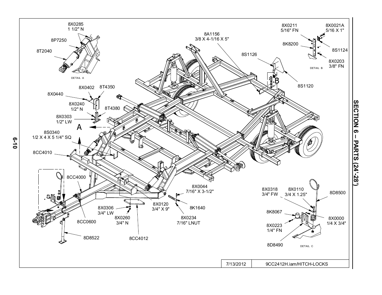 24'-28' hitch & locks, 24’-28’ hitch and cylinder locks -10, Ab c | Summers Disk-Chisel User Manual | Page 110 / 154