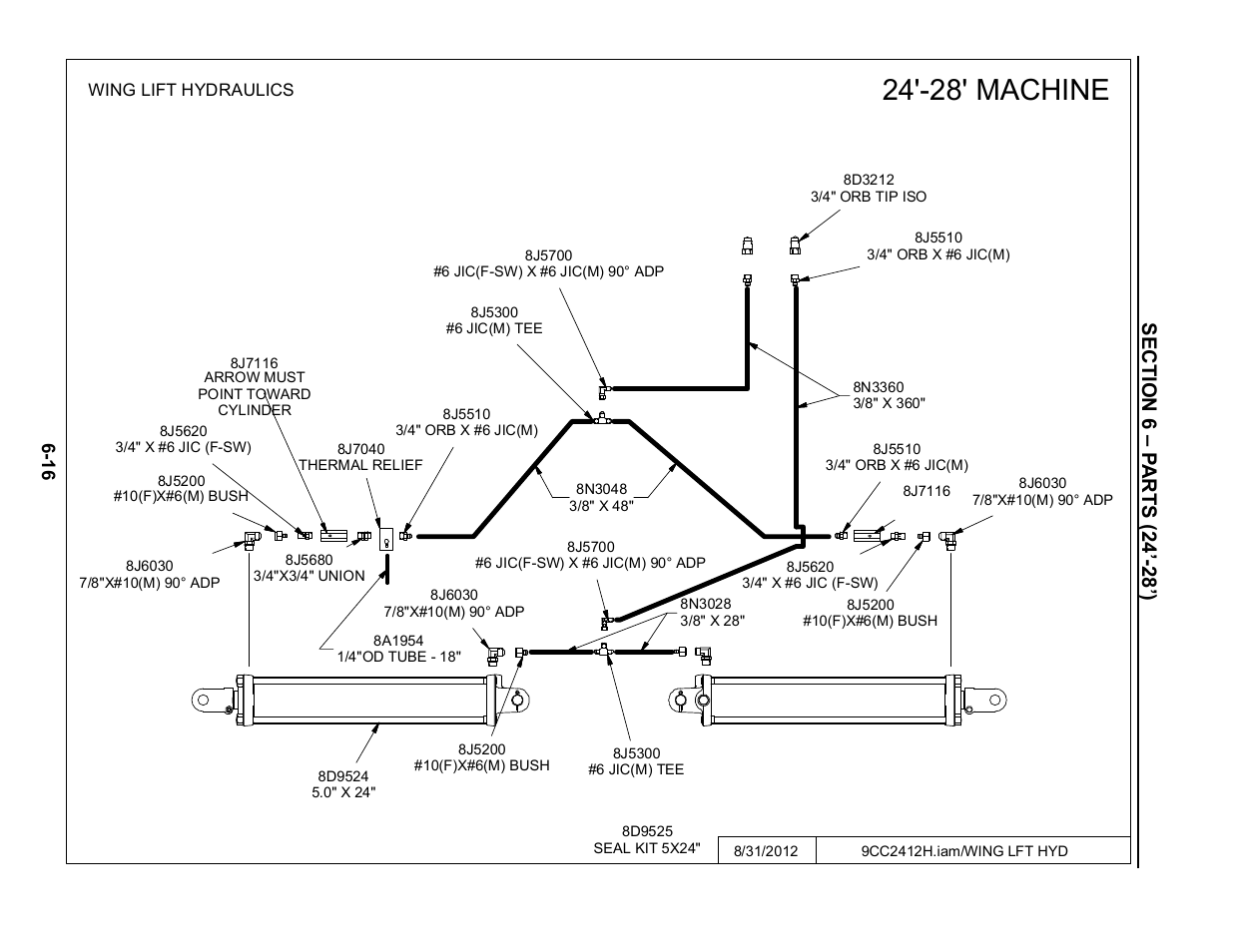 24'-28' wing lift hydraulics, 24’-28’ wing lift hydraulics -16, 24'-28' machine | Summers Disk-Chisel User Manual | Page 116 / 154