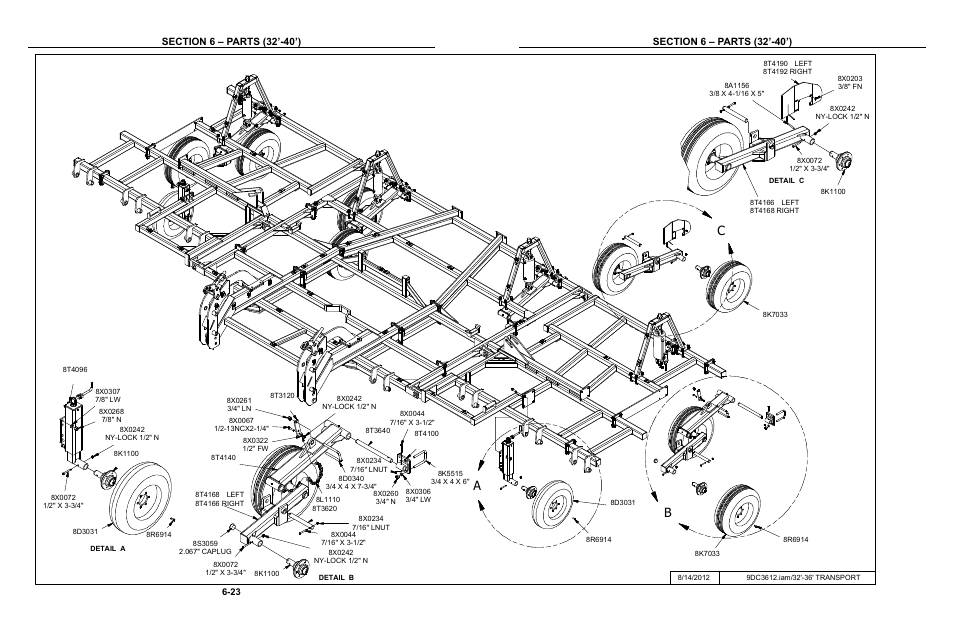 32'-36' transport assembly, 32’-40’ transport -23 & 6-24, Ab c | Summers Disk-Chisel User Manual | Page 123 / 154