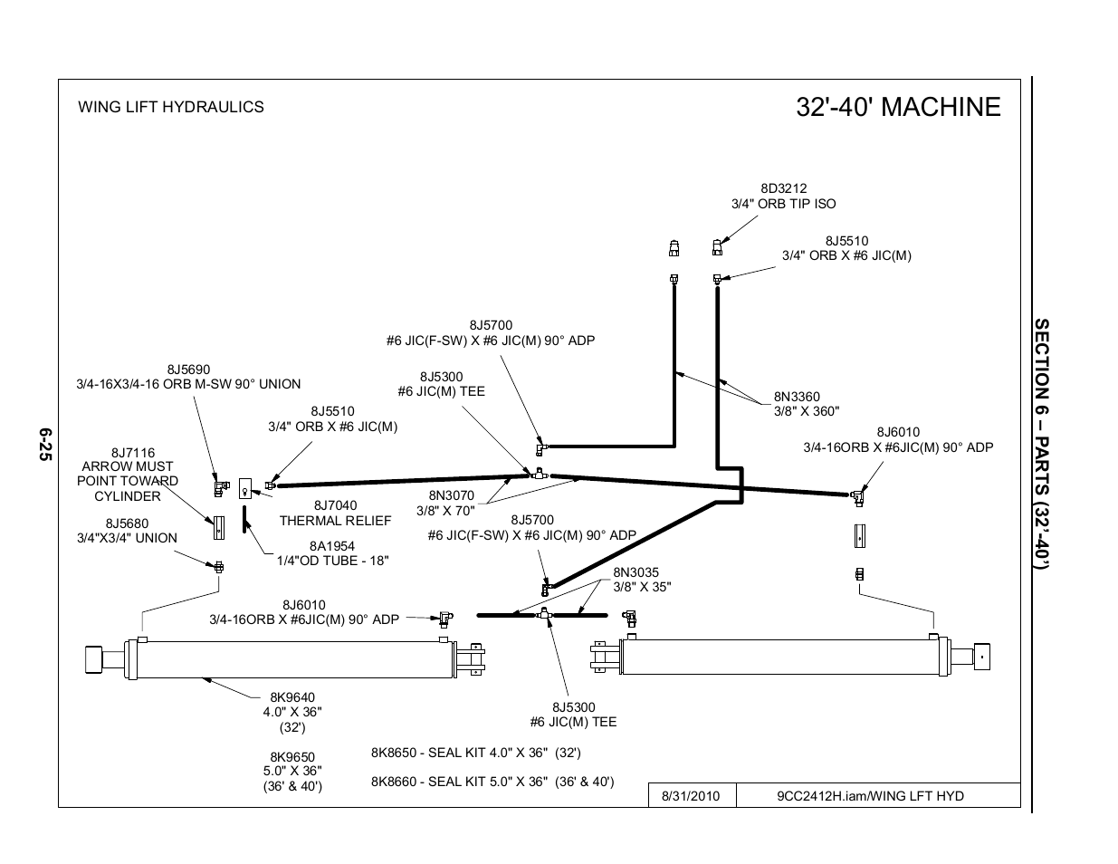 32'-40' wing hydraulics, 32’-40’ wing lift hydraulics -25, 32'-40' machine | Summers Disk-Chisel User Manual | Page 125 / 154