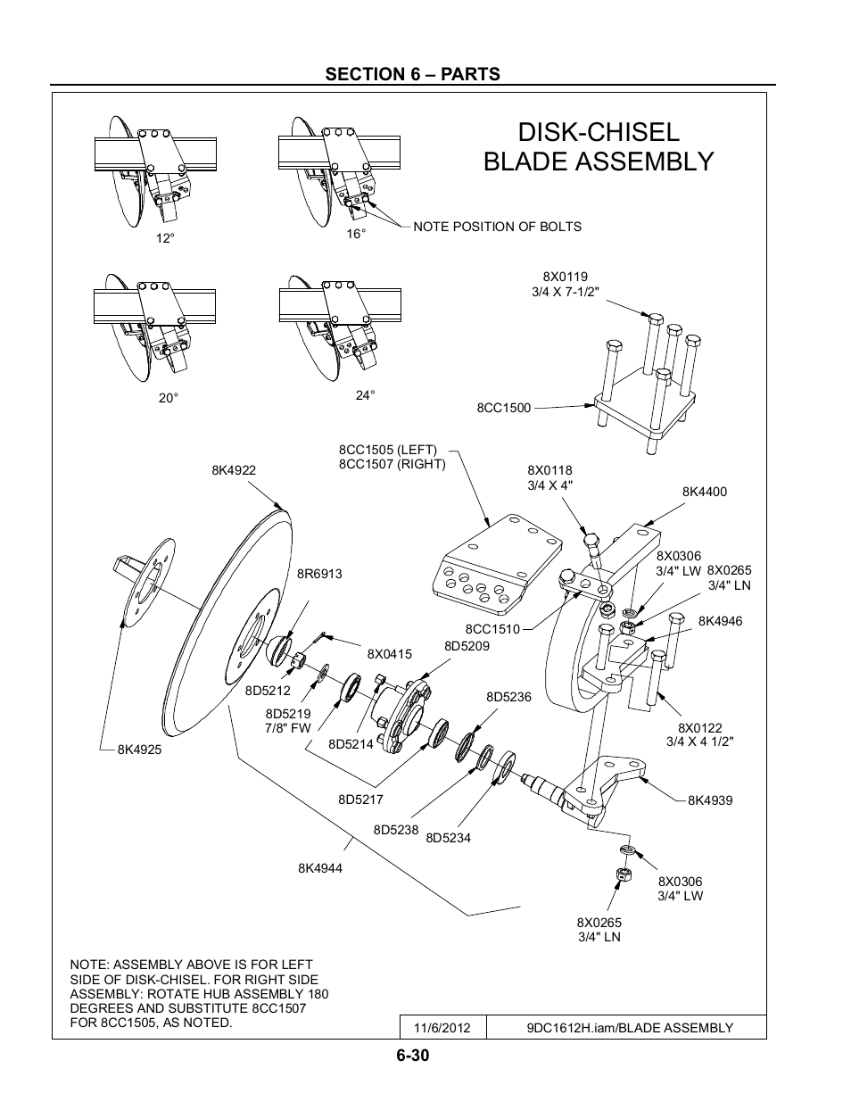 Blade assembly, Disk blade assembly -30, Disk-chisel blade assembly | Summers Disk-Chisel User Manual | Page 130 / 154