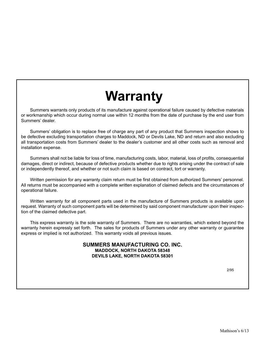 Warranty | Summers Disk-Chisel User Manual | Page 2 / 154
