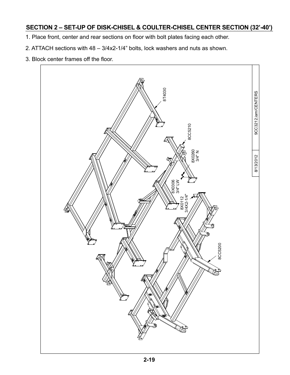 32'-40' center section, Set-up of 32’ and 40’ -19 – 2-32 | Summers Disk-Chisel User Manual | Page 31 / 154