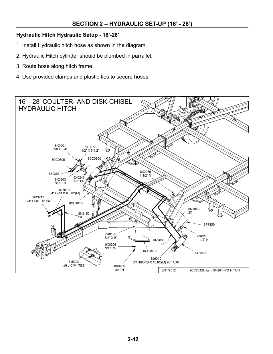 16'-28' hydraulic hitch, 16' - 28' coulter- and disk-chisel hydraulic hitch | Summers Disk-Chisel User Manual | Page 54 / 154