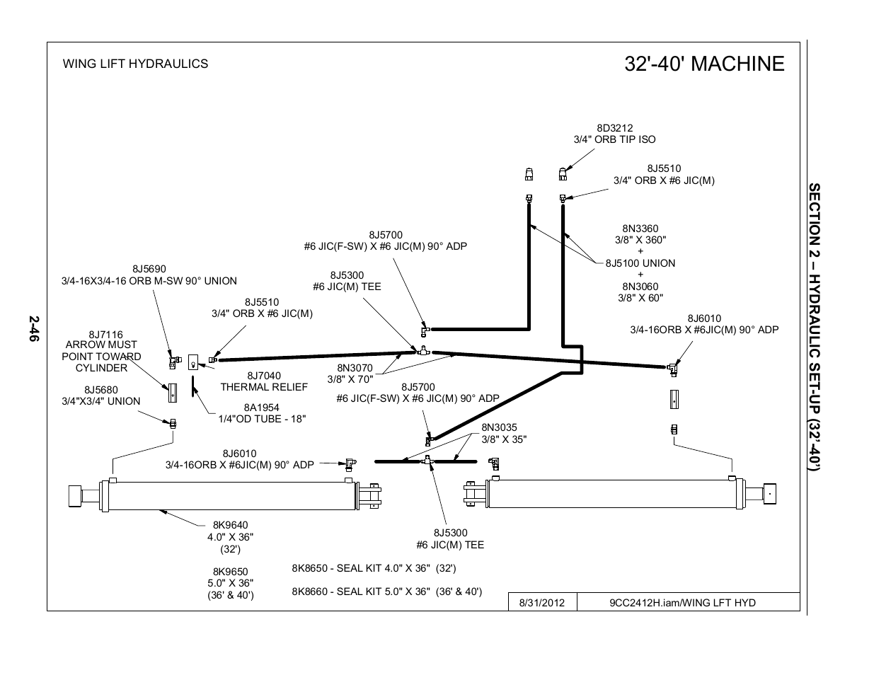 32'-40' wing lift hydraulics, 32'-40' machine | Summers Disk-Chisel User Manual | Page 58 / 154