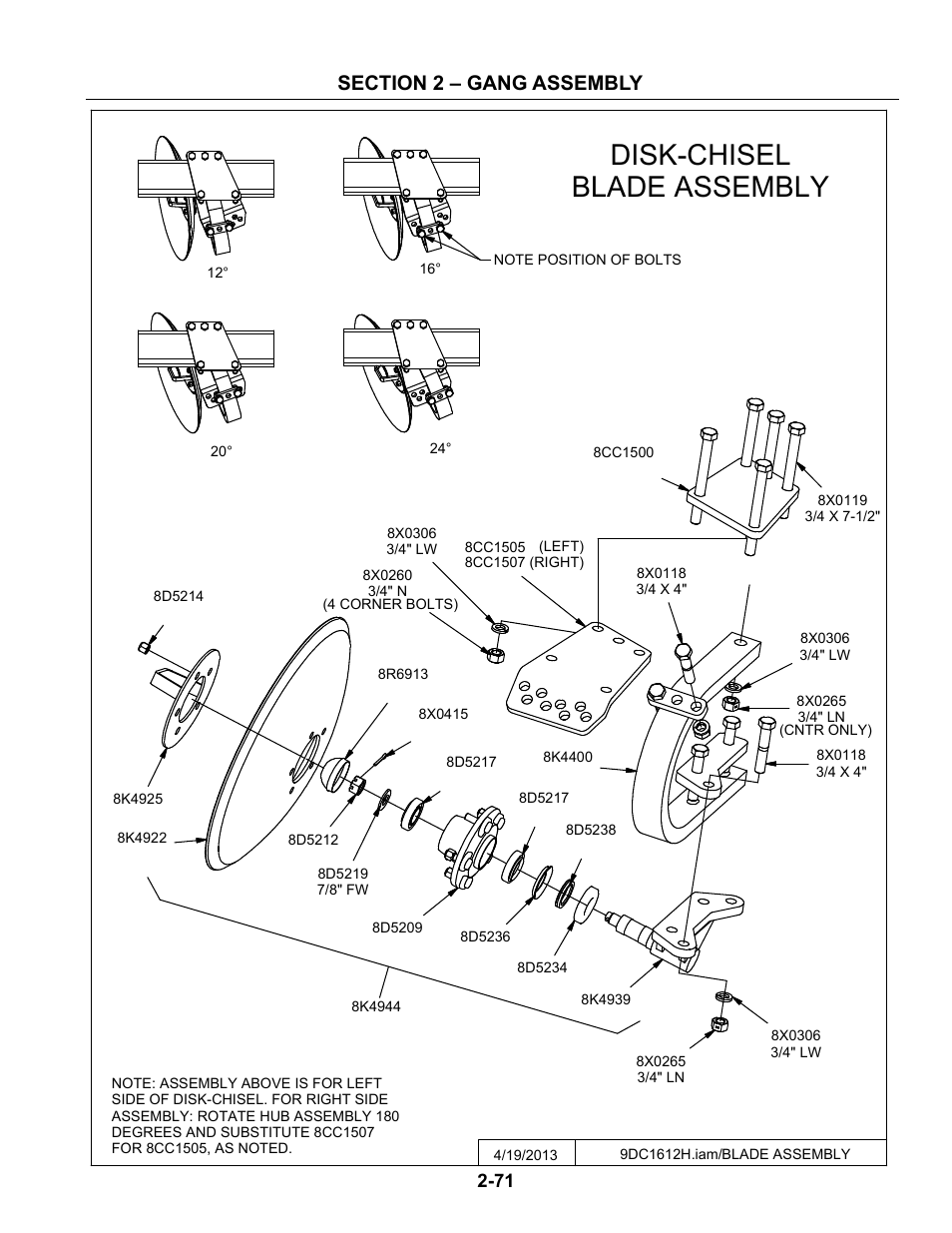 Disk-chisel blade assembly, Gang assembly -71 | Summers Disk-Chisel User Manual | Page 83 / 154