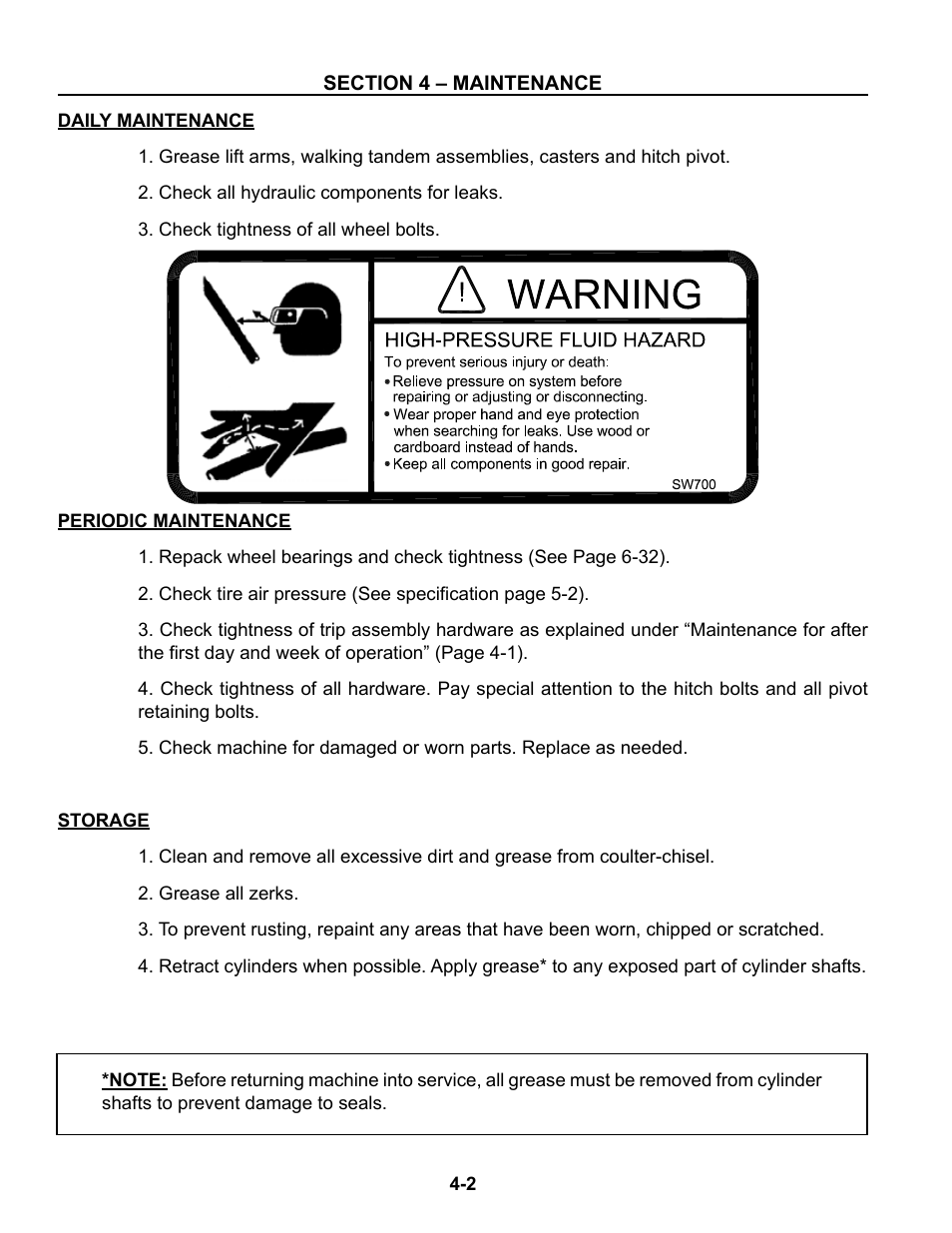 Daily maintenance, Periodic maintenance, Storage | Summers Disk-Chisel User Manual | Page 98 / 154