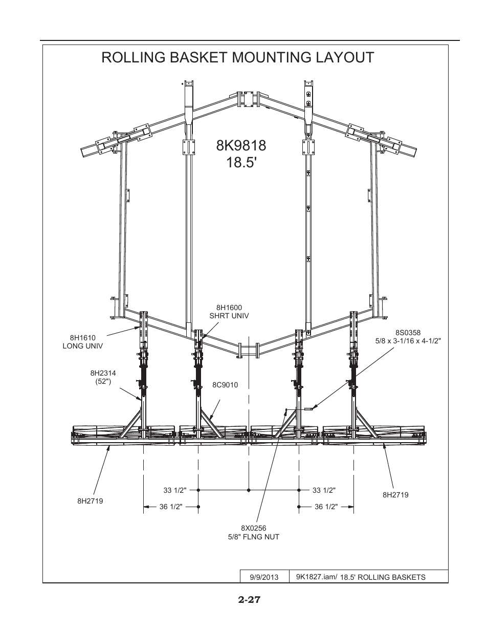 Rolling basket layouts, 5' rolling basket layout | Summers 2510 DT User Manual | Page 37 / 98