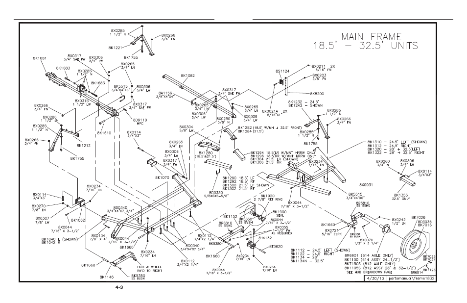 5'-32.5' main frame, Main frame 18-1/2’ – 32-1/2’ -3 | Summers 2510 DT User Manual | Page 65 / 98