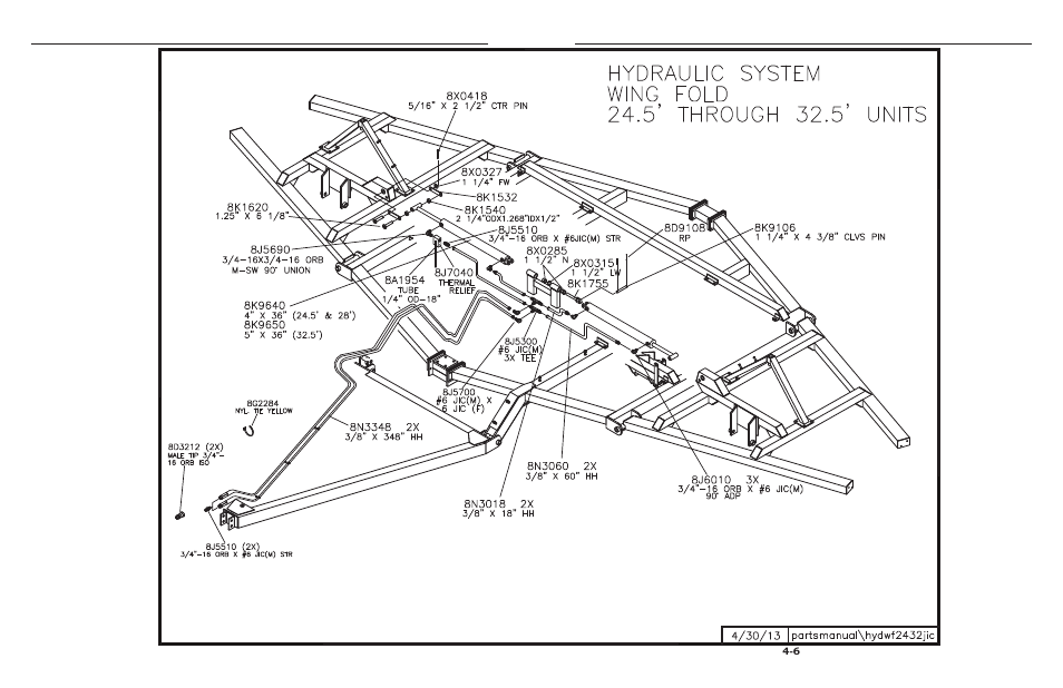 5'-32.5' wing fold hydraulic system, Hydraulic wing lift 24-1/2’ – 32-1/2’ -6 | Summers 2510 DT User Manual | Page 68 / 98