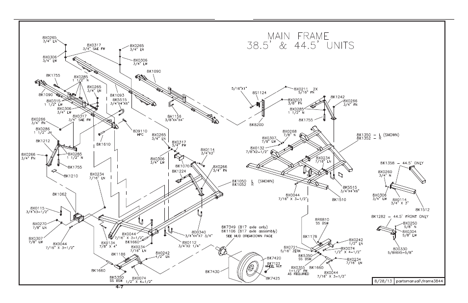 5' & 44.5' main frame, Main frame 38-1/2’ & 44-1/2’ -7 | Summers 2510 DT User Manual | Page 69 / 98