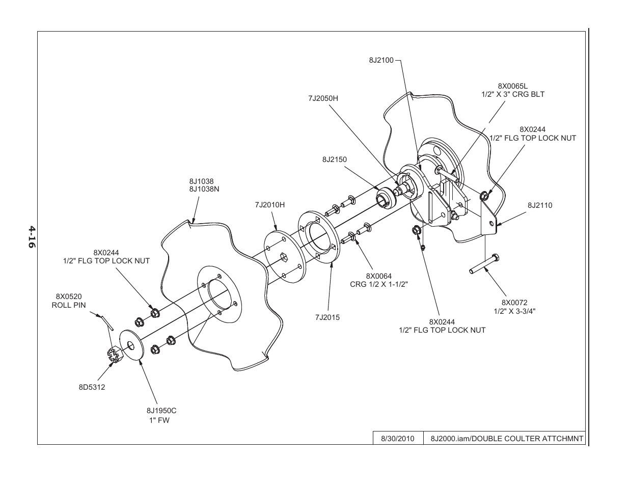 Double coulter attachment, 8j2000n twin coulter -16 | Summers 2510 DT User Manual | Page 78 / 98