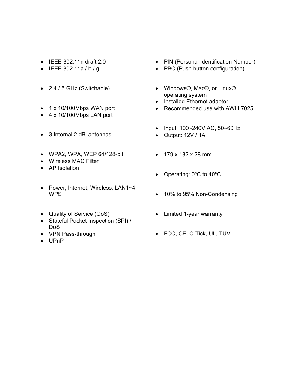 Specifications | Airlink101 AR725W User Manual | Page 59 / 64