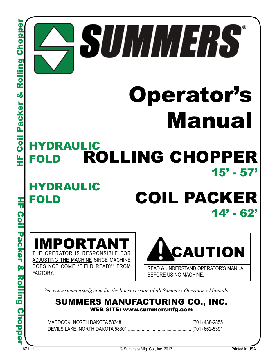 Summers Hydraulic Fold Coil User Manual | 122 pages