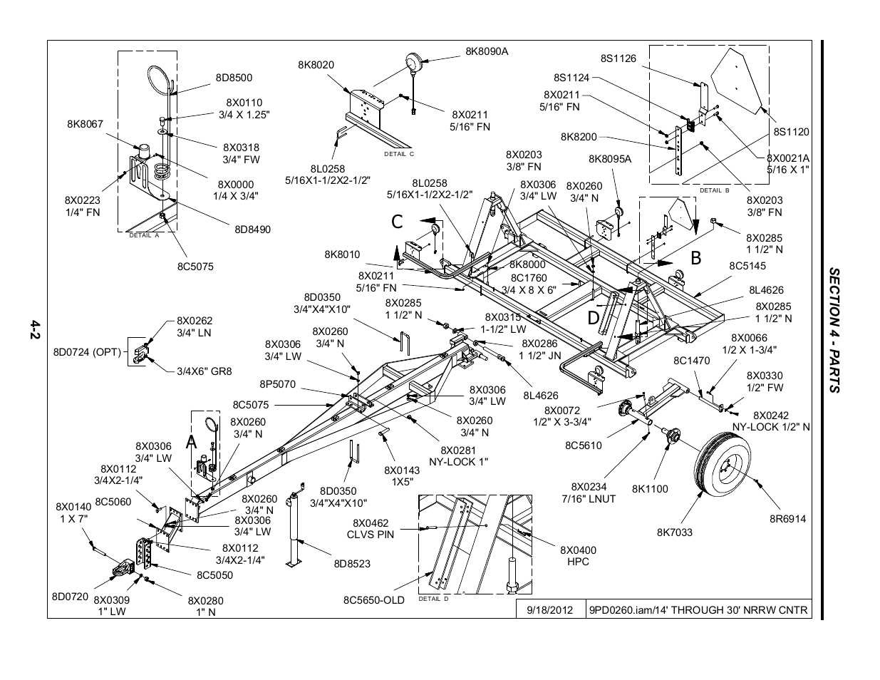 Narrow center assembly, Center frame 14’-30’ narrow center -2, Ab c d | Summers Hydraulic Fold Coil User Manual | Page 100 / 122