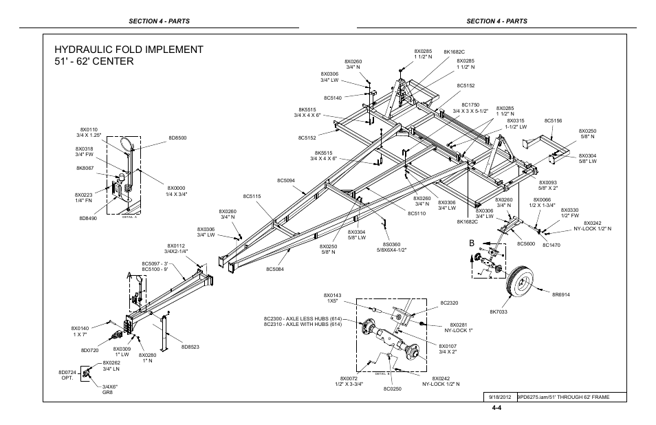 51'-62' standard center assembly, Center frames 52’-62’ standard center -4, Hydraulic fold implement 51' - 62' center | Summers Hydraulic Fold Coil User Manual | Page 102 / 122