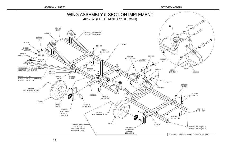 Section wing assembly, Wing 46’-62’ -6 | Summers Hydraulic Fold Coil User Manual | Page 104 / 122
