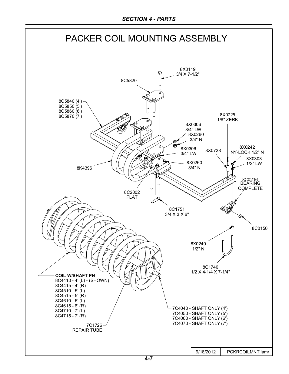 Coil mounting assembly, Packer coil -7, Packer coil mounting assembly | Summers Hydraulic Fold Coil User Manual | Page 105 / 122