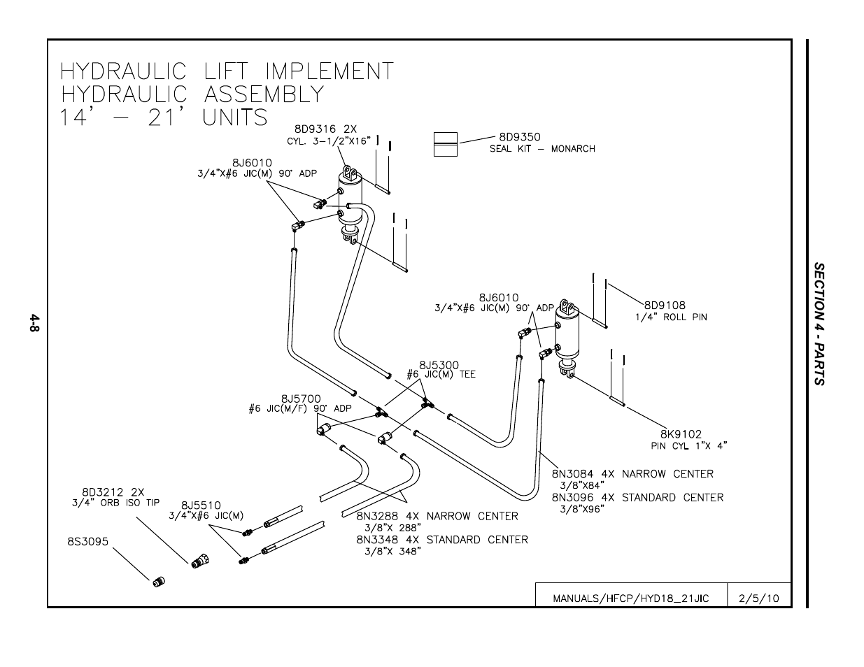 14'-21' hydraulic assembly, Hydraulic system 14’-21’ standard center -8 | Summers Hydraulic Fold Coil User Manual | Page 106 / 122