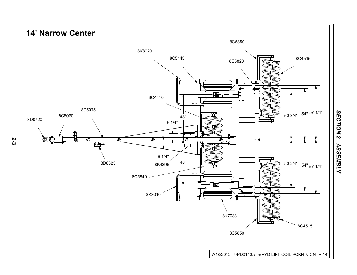 14' narrow center coil layout, 14’ narrow center | Summers Hydraulic Fold Coil User Manual | Page 13 / 122