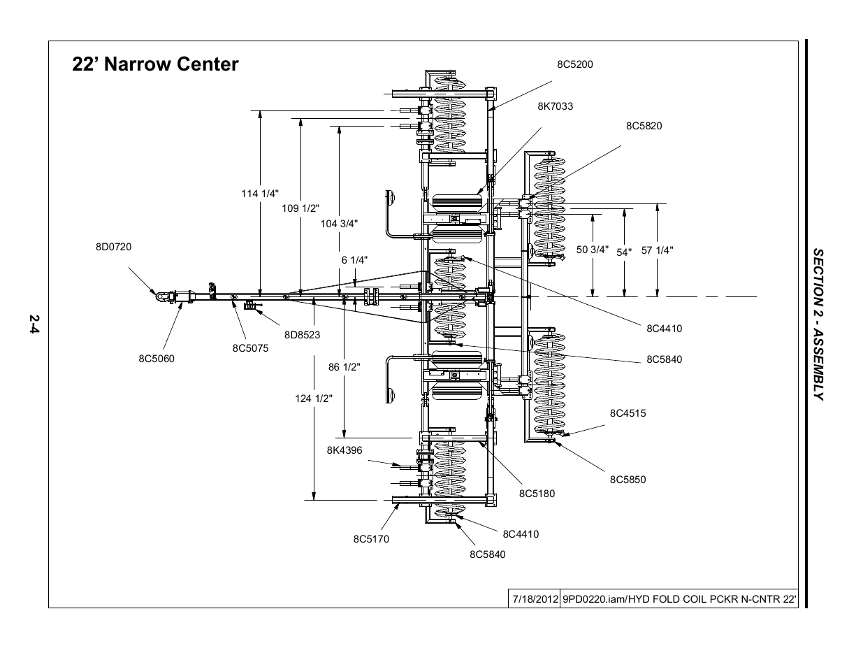 22' narrow center coil layout, 22’ narrow center | Summers Hydraulic Fold Coil User Manual | Page 14 / 122