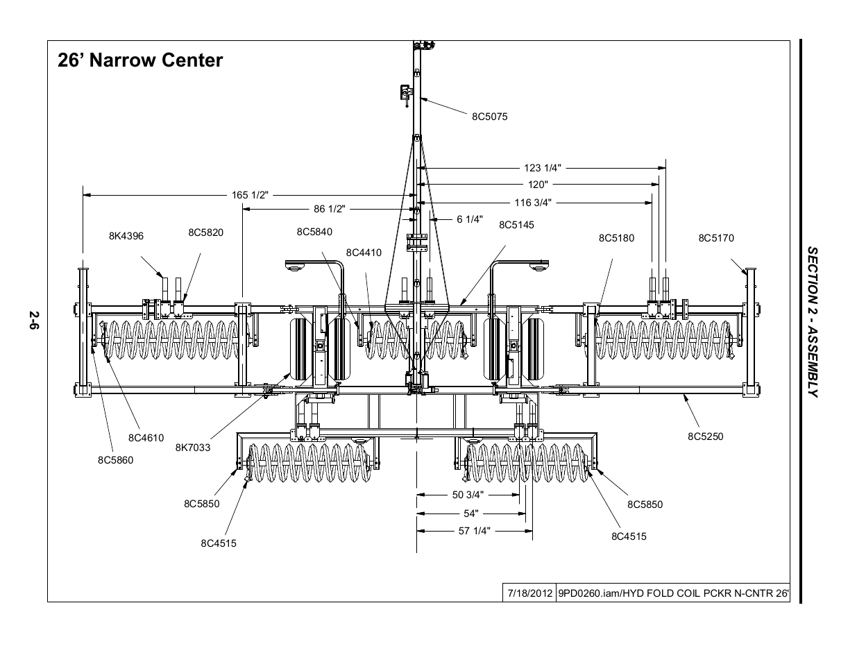 26' narrow center coil layout, 26’ narrow center | Summers Hydraulic Fold Coil User Manual | Page 16 / 122