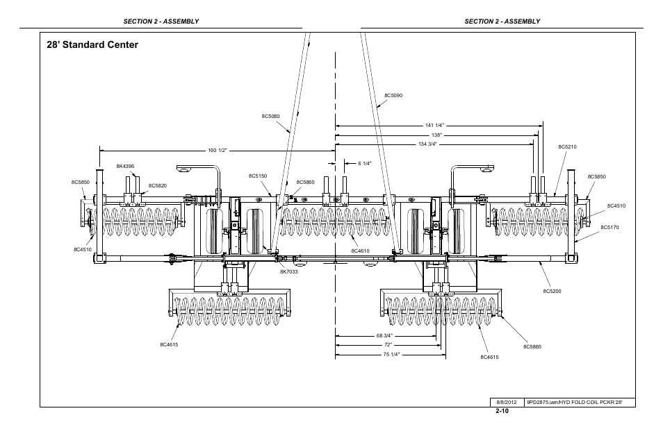 28' standard center coil layout, 28’ standard center | Summers Hydraulic Fold Coil User Manual | Page 20 / 122