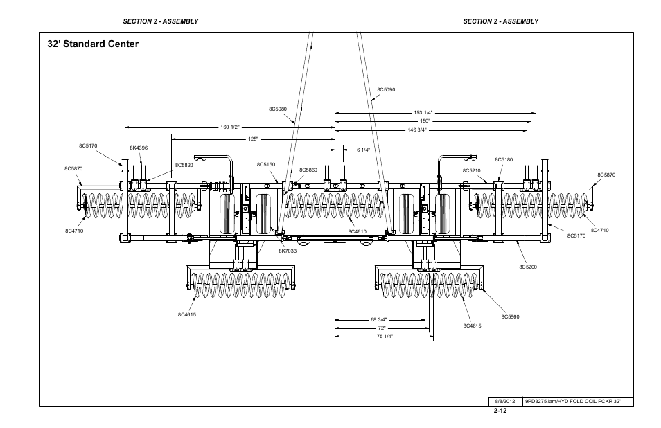 32' standard center coil layout, 32’ standard center | Summers Hydraulic Fold Coil User Manual | Page 22 / 122