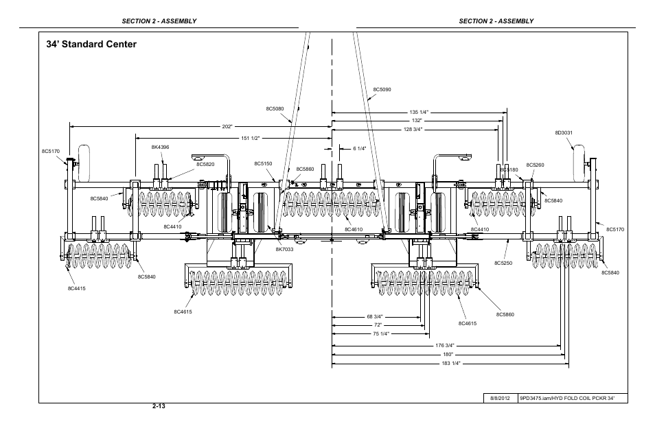 34' standard center coil layout, 34’ standard center | Summers Hydraulic Fold Coil User Manual | Page 23 / 122