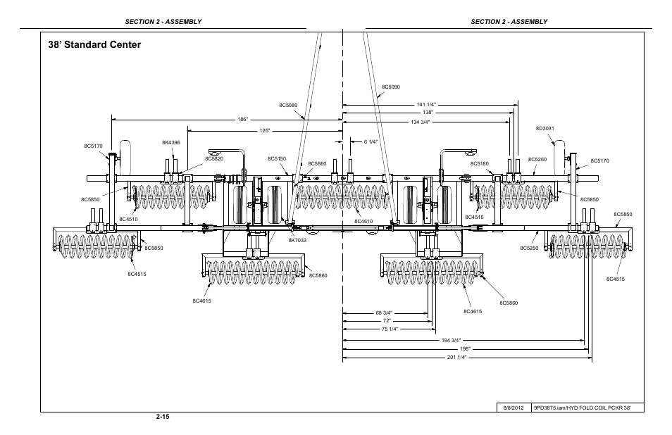 38' standard center coil layout, 38’ standard center | Summers Hydraulic Fold Coil User Manual | Page 25 / 122