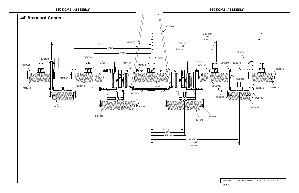44' standard center coil layout, 44’ standard center | Summers Hydraulic Fold Coil User Manual | Page 28 / 122
