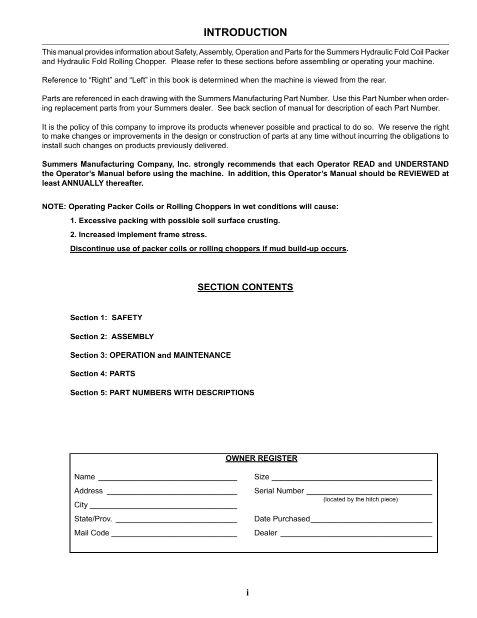 Introduction | Summers Hydraulic Fold Coil User Manual | Page 3 / 122
