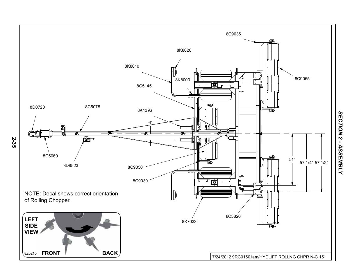 15' to 44' rolling chopper assembly, 15' rolling chopper layout | Summers Hydraulic Fold Coil User Manual | Page 45 / 122