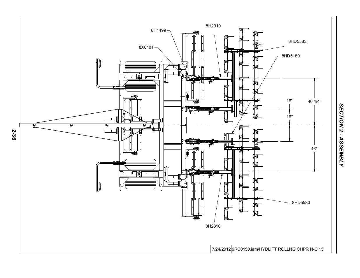 15' narrow center rolling chopper layout | Summers Hydraulic Fold Coil User Manual | Page 46 / 122