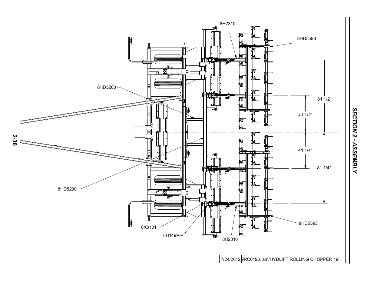 19' rolling chopper mounted harrows layout | Summers Hydraulic Fold Coil User Manual | Page 48 / 122