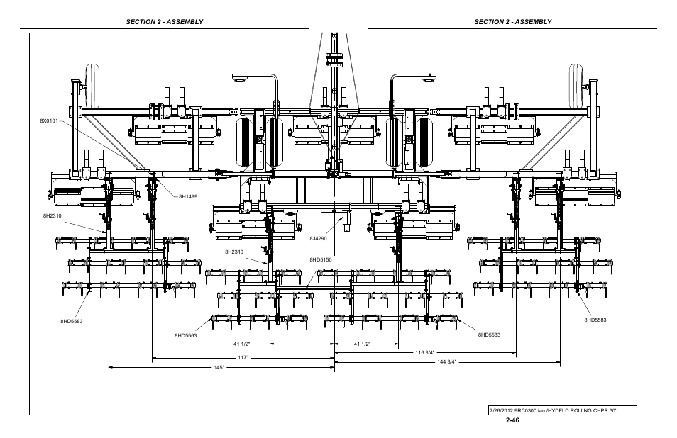 30' rolling chopper mounted harrow layout | Summers Hydraulic Fold Coil User Manual | Page 56 / 122