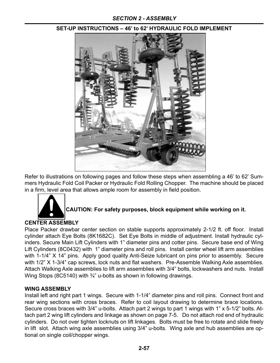 46' to 62' hydraulic fold implement assembly, 46’ to 62’ set-up instructions -57 – 2-84 | Summers Hydraulic Fold Coil User Manual | Page 67 / 122