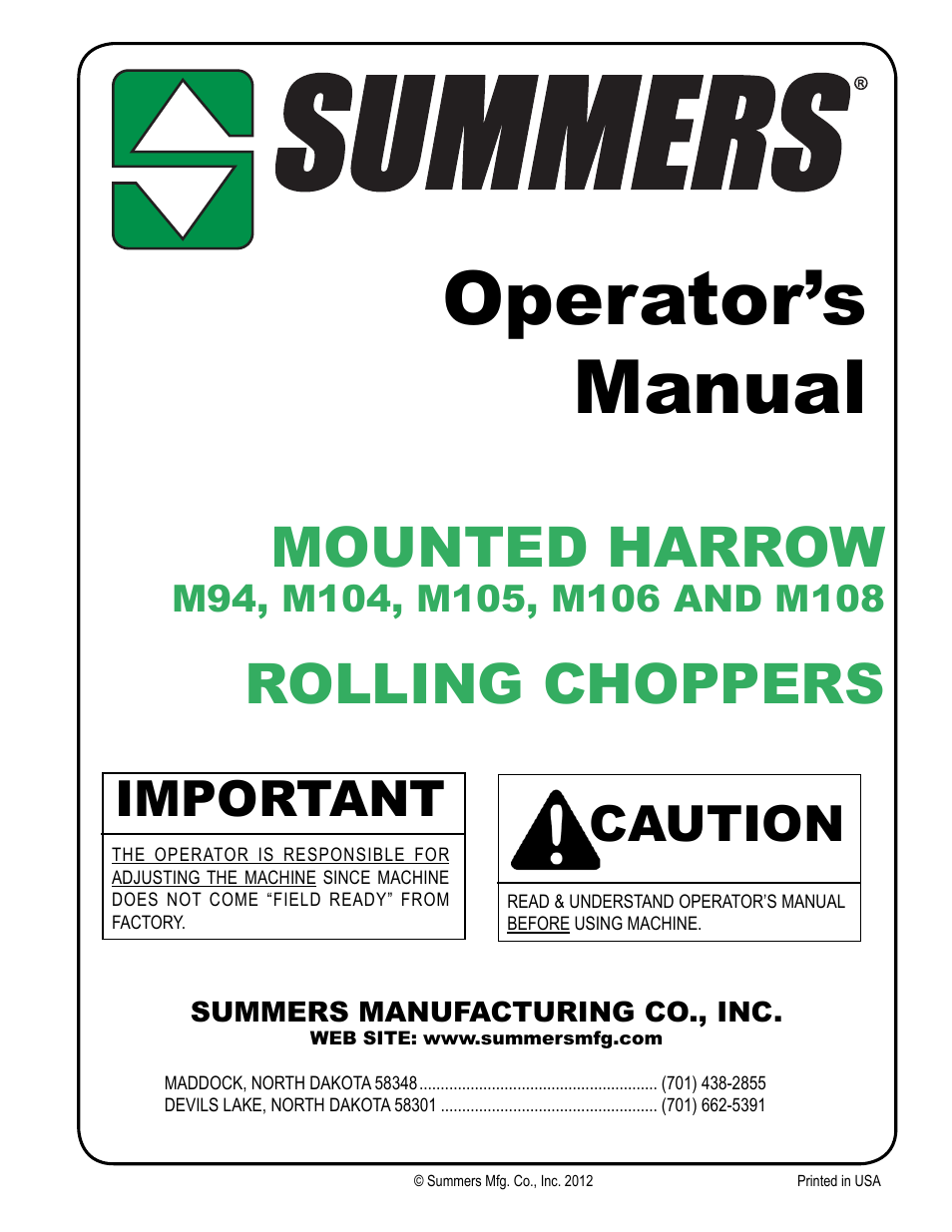 Summers Mounted Attachments User Manual | 30 pages