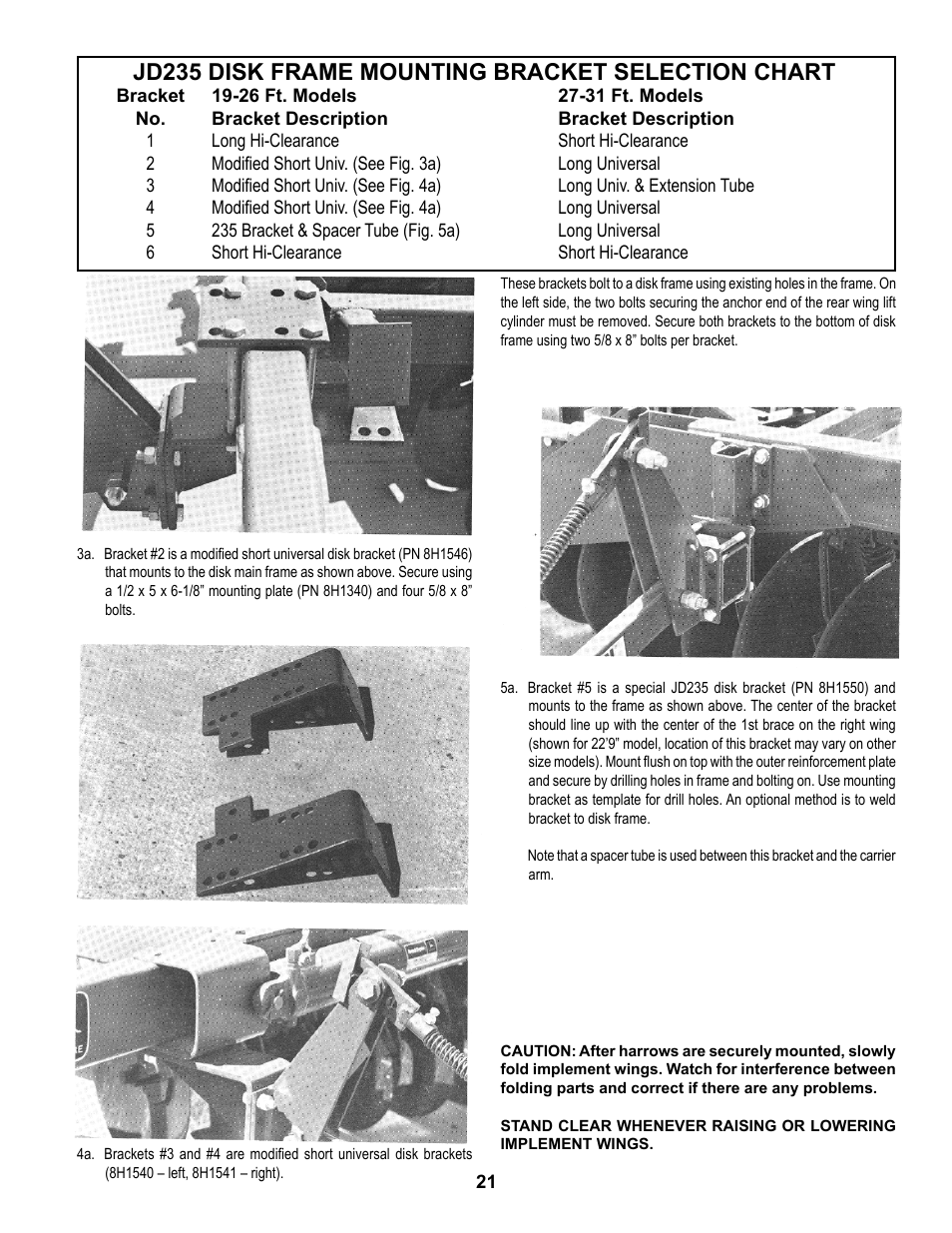 Jd235 disk frame mounting bracket selection chart | Summers Mounted Attachments User Manual | Page 27 / 30