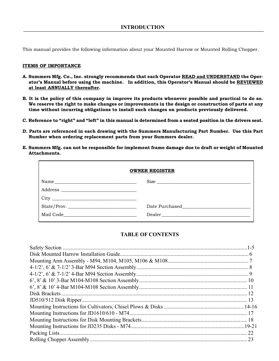 Summers Mounted Attachments User Manual | Page 3 / 30