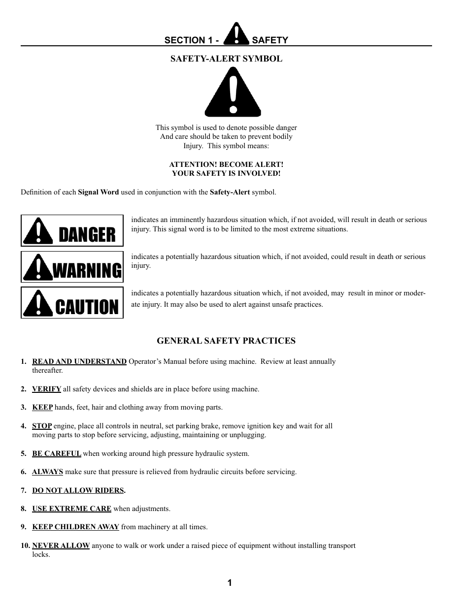 Danger warning caution | Summers Mounted Attachments User Manual | Page 4 / 30