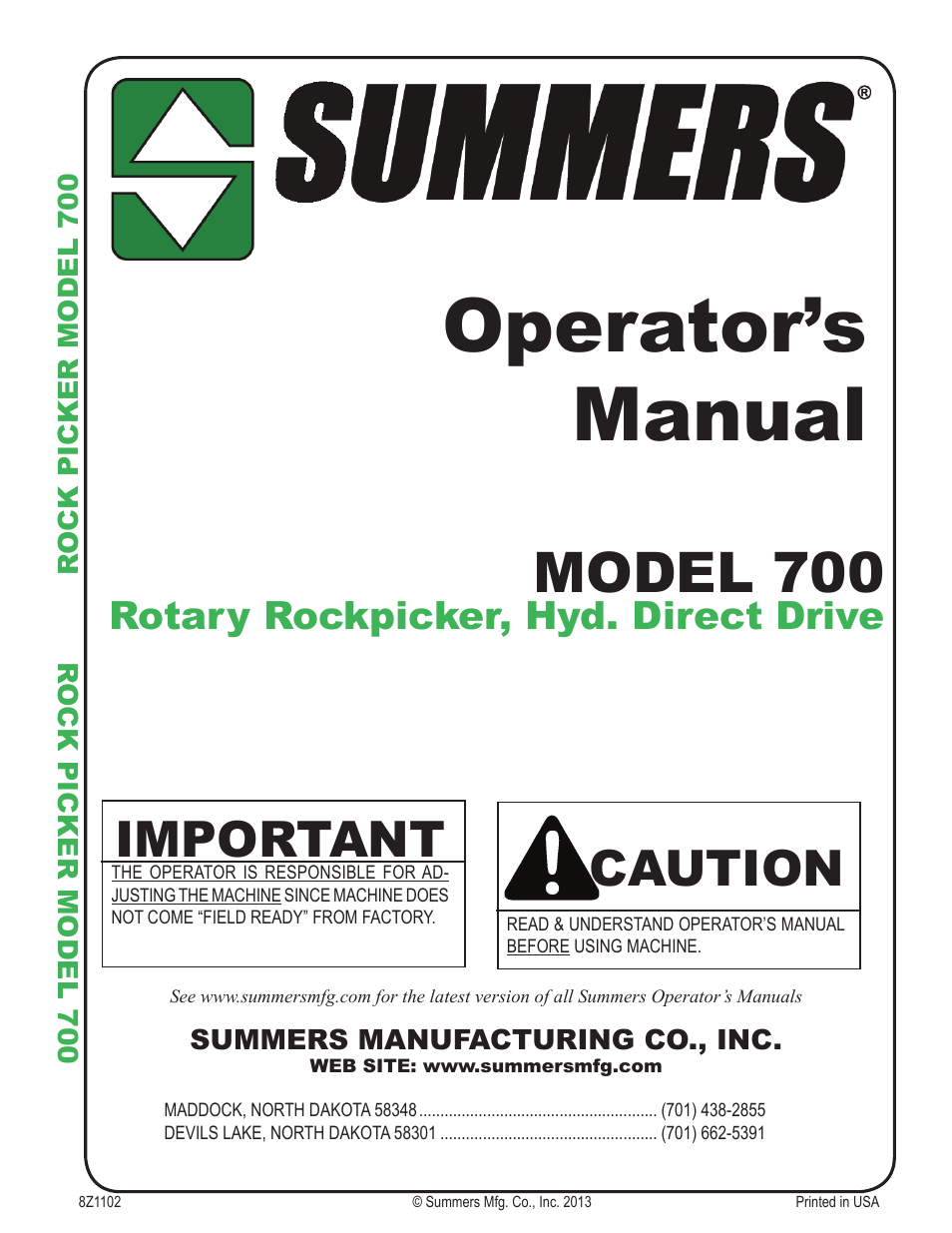 Summers Rockpicker User Manual | 52 pages