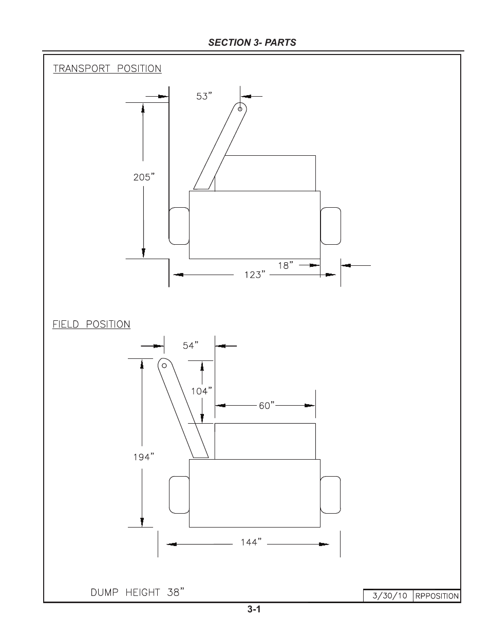 Section 3 - parts, Transport / field positions | Summers Rockpicker User Manual | Page 13 / 52